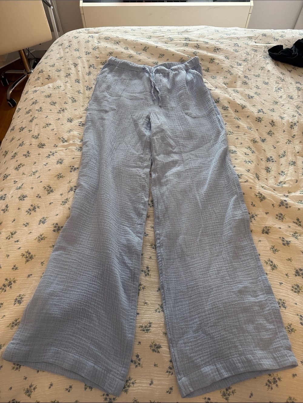 Splendid Pale Blue Wide-Leg Cotton Gauze Pants
